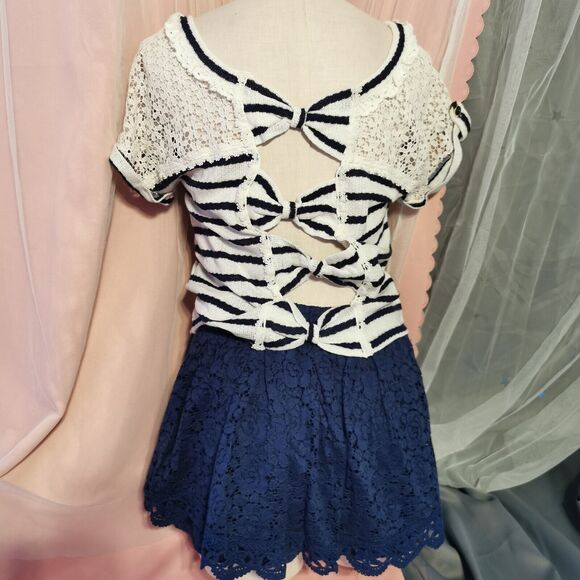 Liz Lisa Outfit Set Size Women's Small Top Skirt Navy White Lace Dress Top Party - Picture 1 of 16